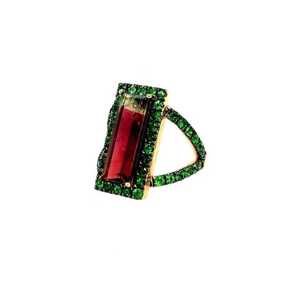 Natural Watermelon Tourmaline Tsavorite Ring 7 14k YG 4.7 TCW Certified 300684 - Picture 10 of 12